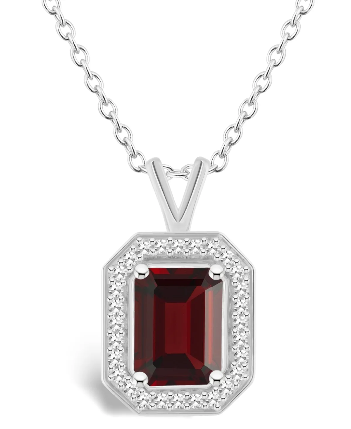 (1-9/10 ct. t.w.) and Diamond (1/7 ct. t.w.) Halo Pendant Necklace in Sterling Silver by Macy's