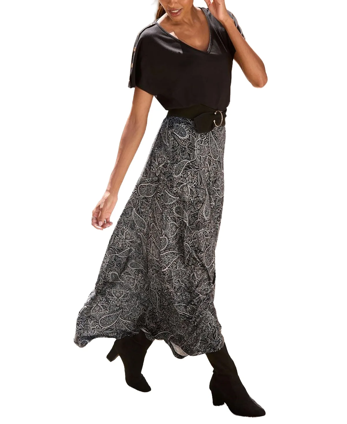 Printed Smocked-Waist A-Line Maxi Skirt by Lascana