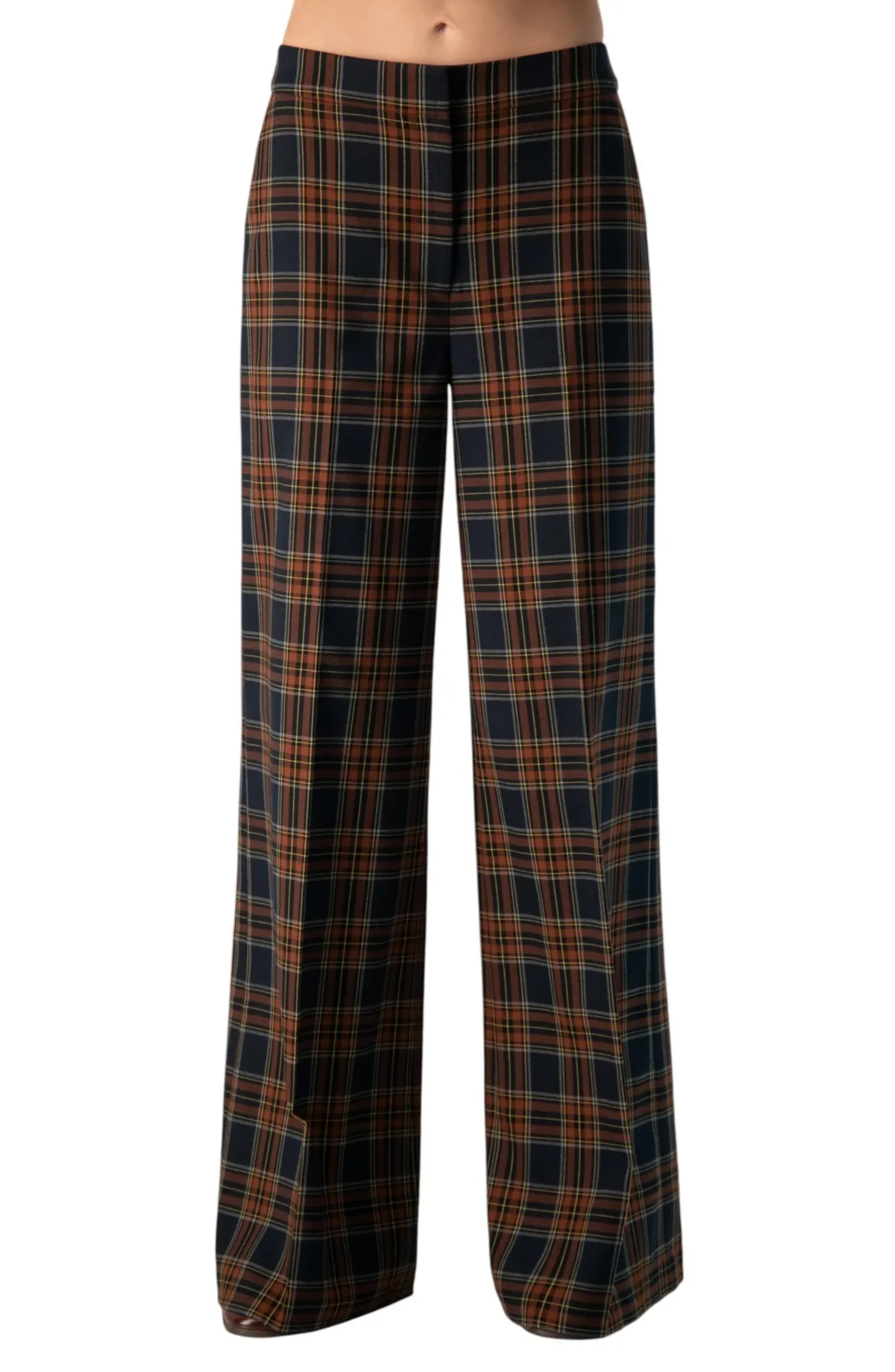 Plaid Wide-Leg High-Rise Pants by Ivonne