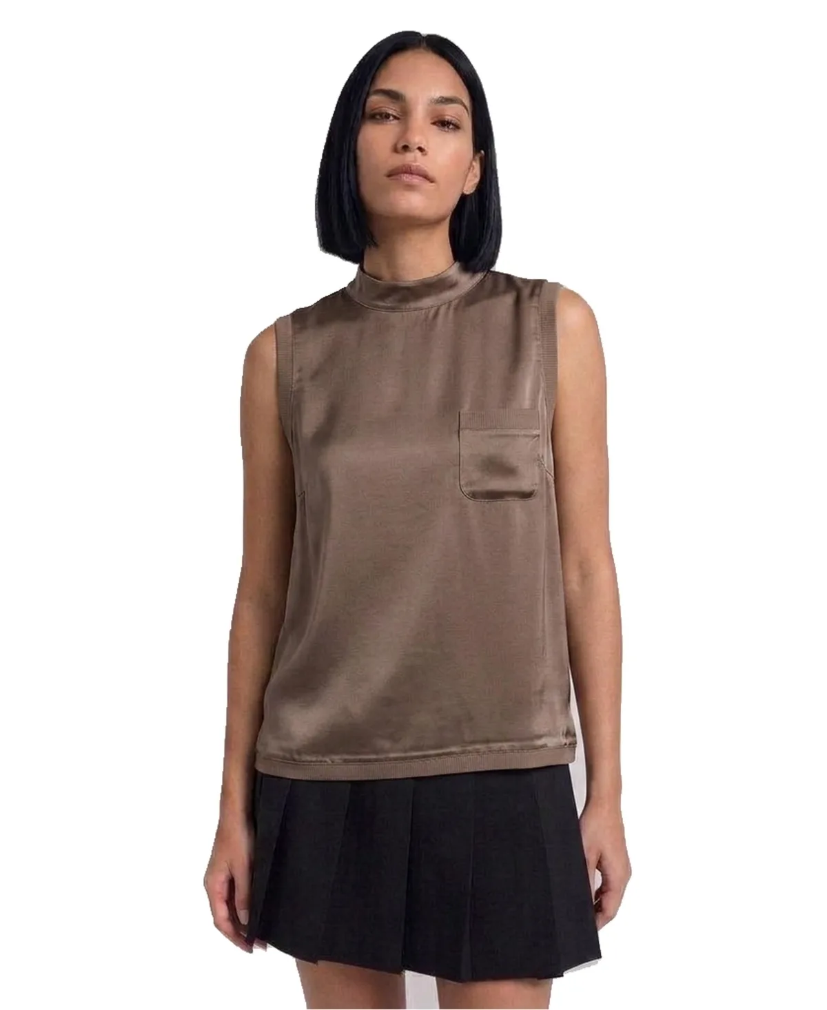 Sleeveless Satin Ribbed Mock Neckline Blouse by Jason Wu