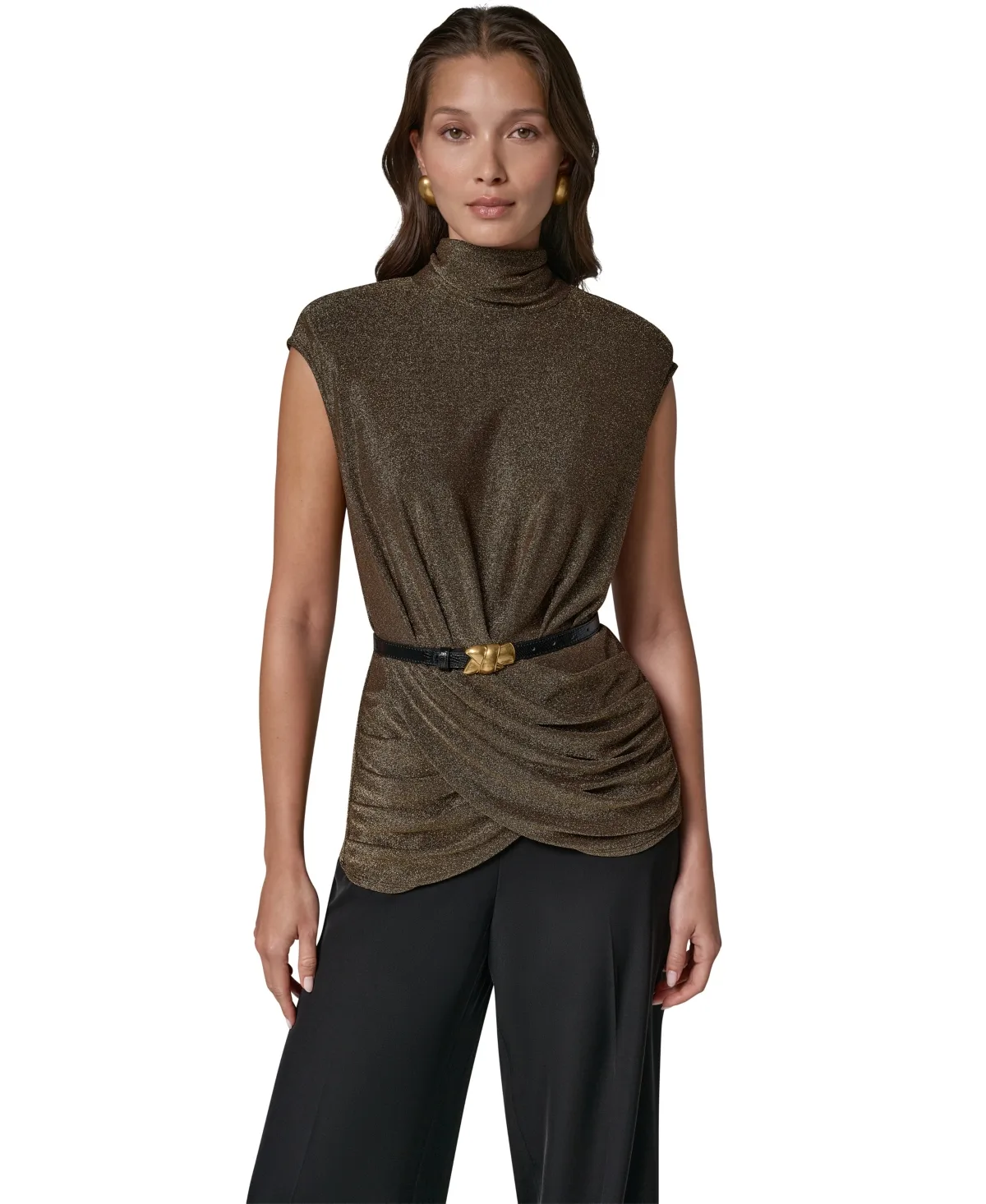 Metallic Sleeveless Mock Neck Blouse by Donna Karan New York
