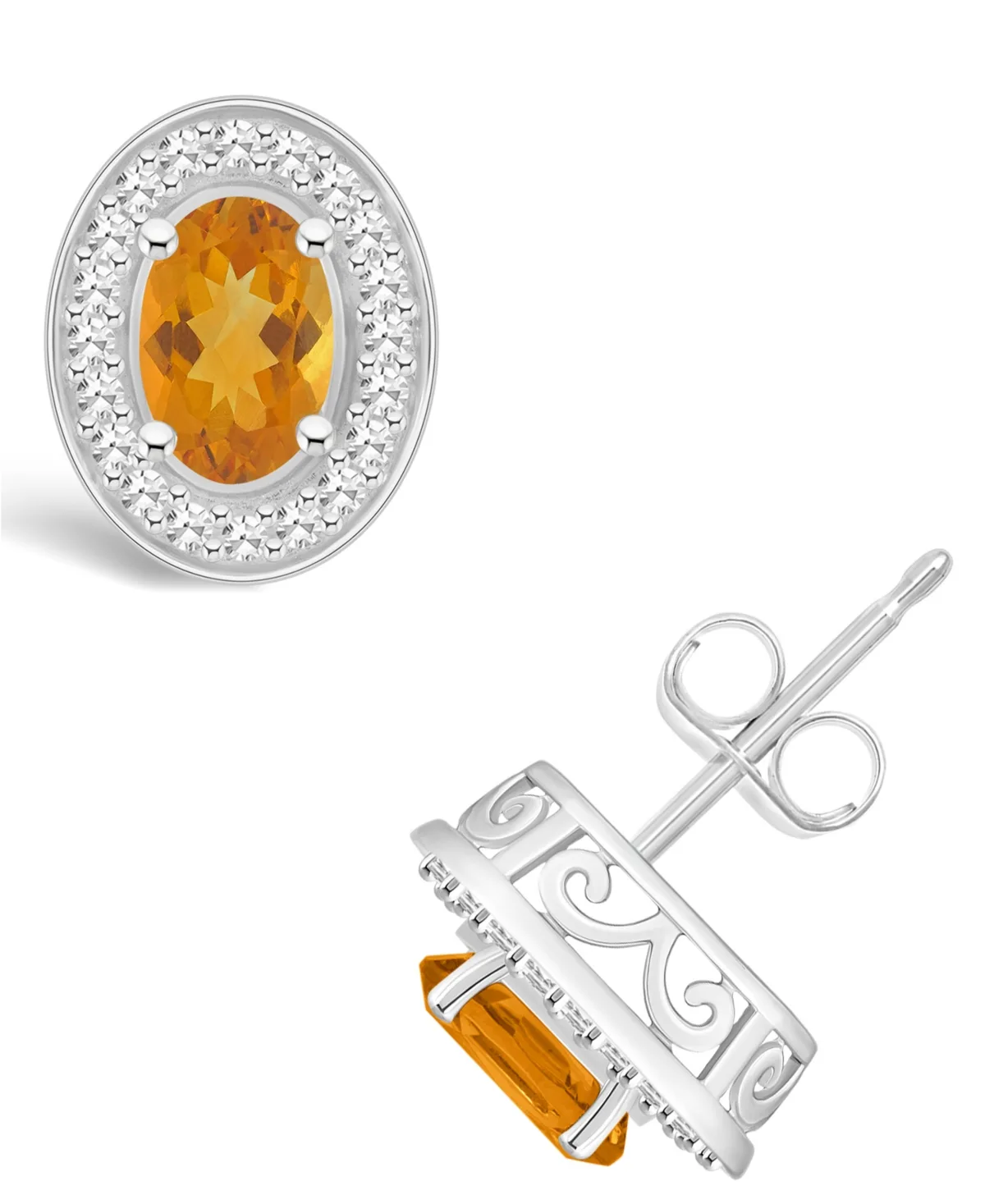 (9/10 ct. t.w.) and Diamond (1/5 ct. t.w.) Halo Studs in Sterling Silver by Macy's