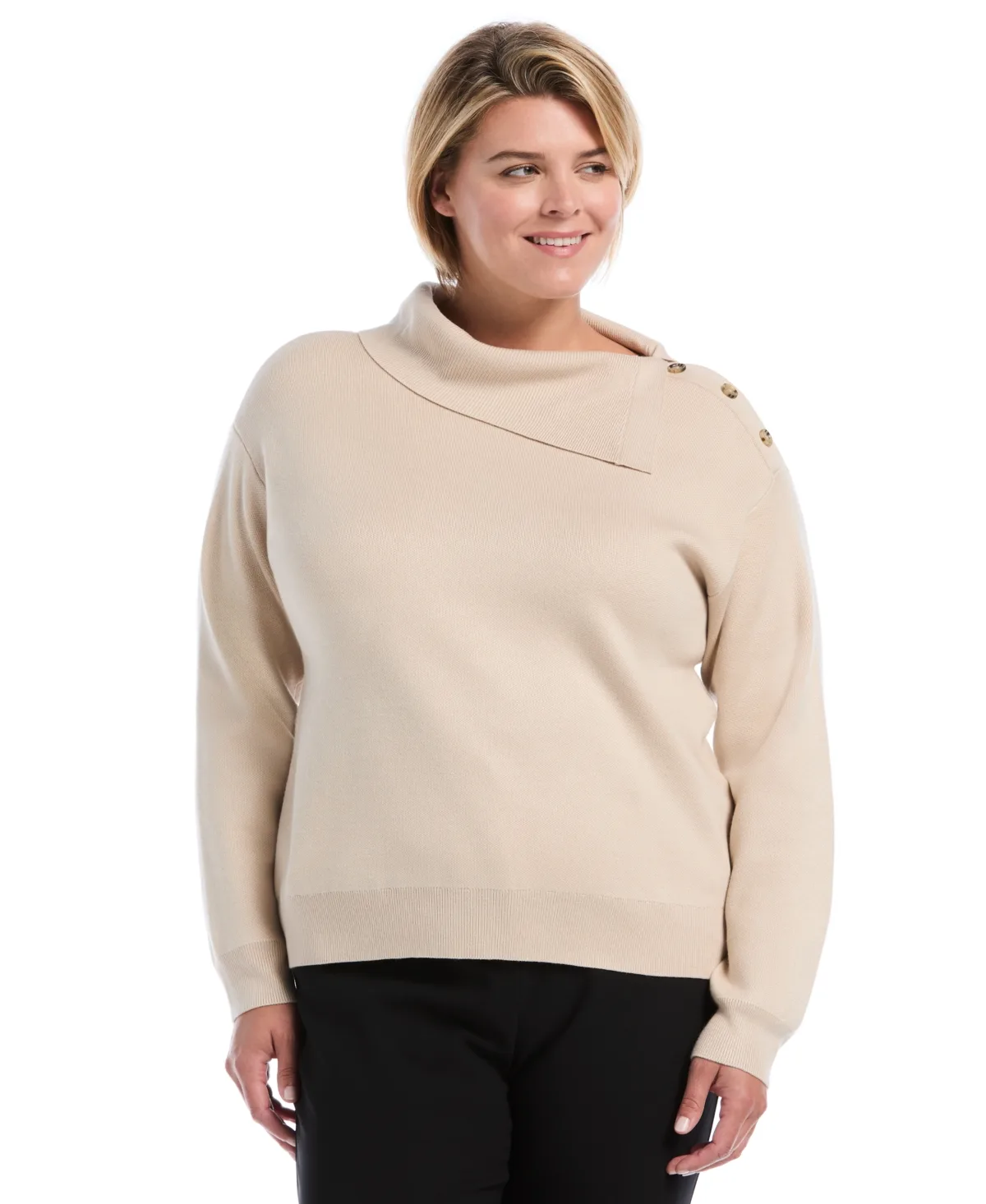 Split-Neck Button Long-Sleeve Sweater by Rafaella