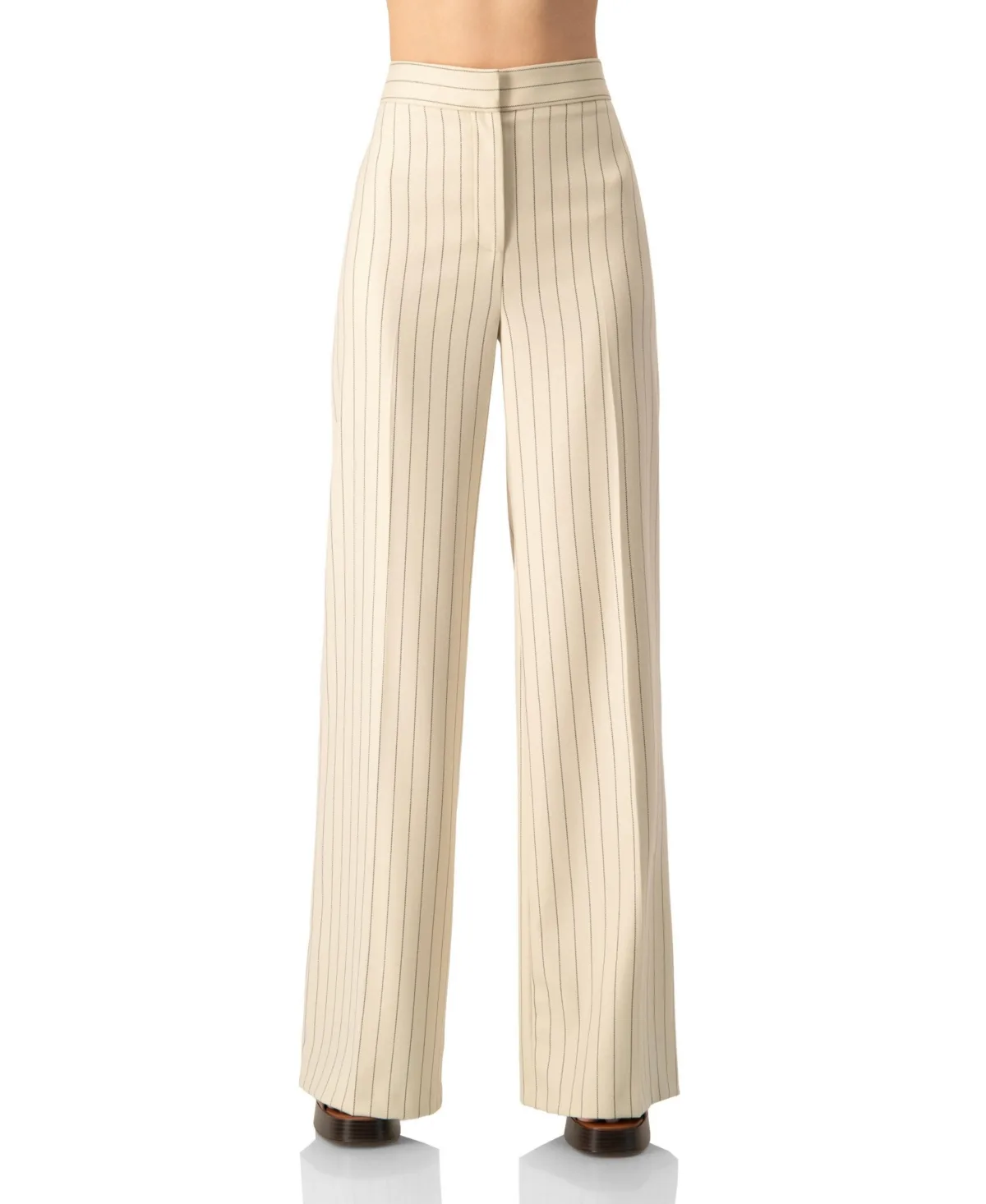 Pinstripe Wide-Leg High-Waist Pants by Ivonne