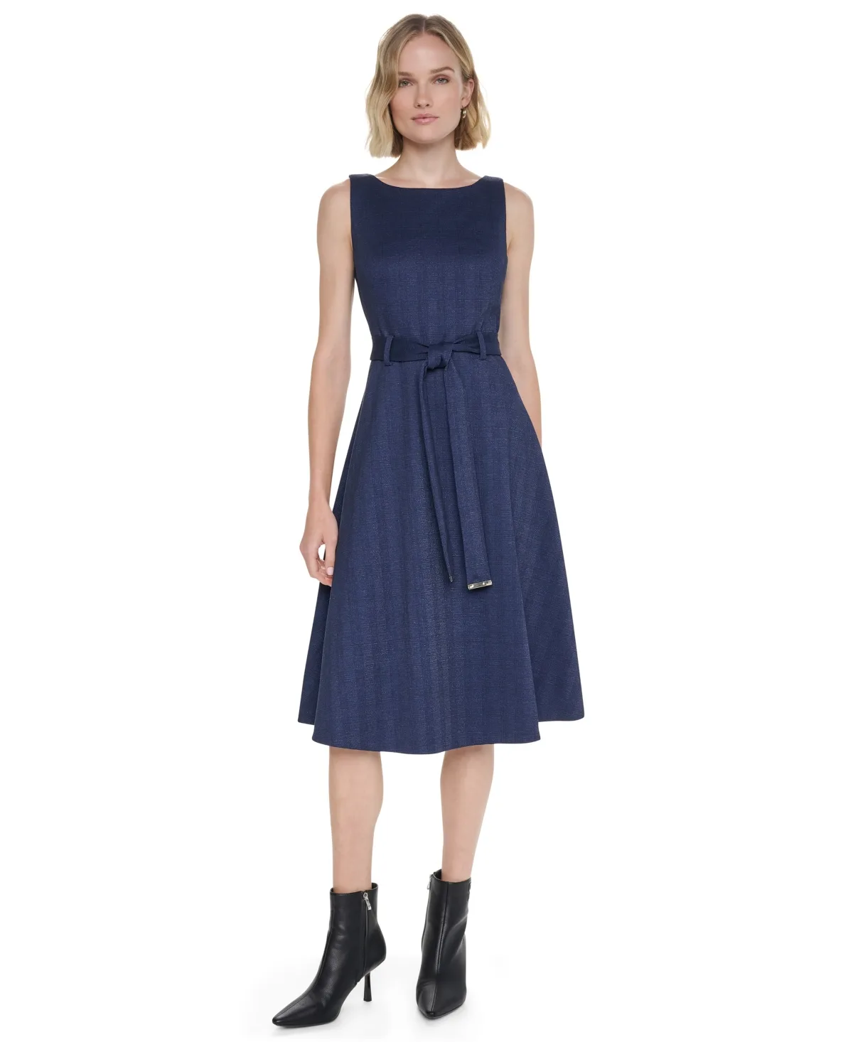 Sleeveless Jewel Neck Fit and Flare Midi Dress by DKNY