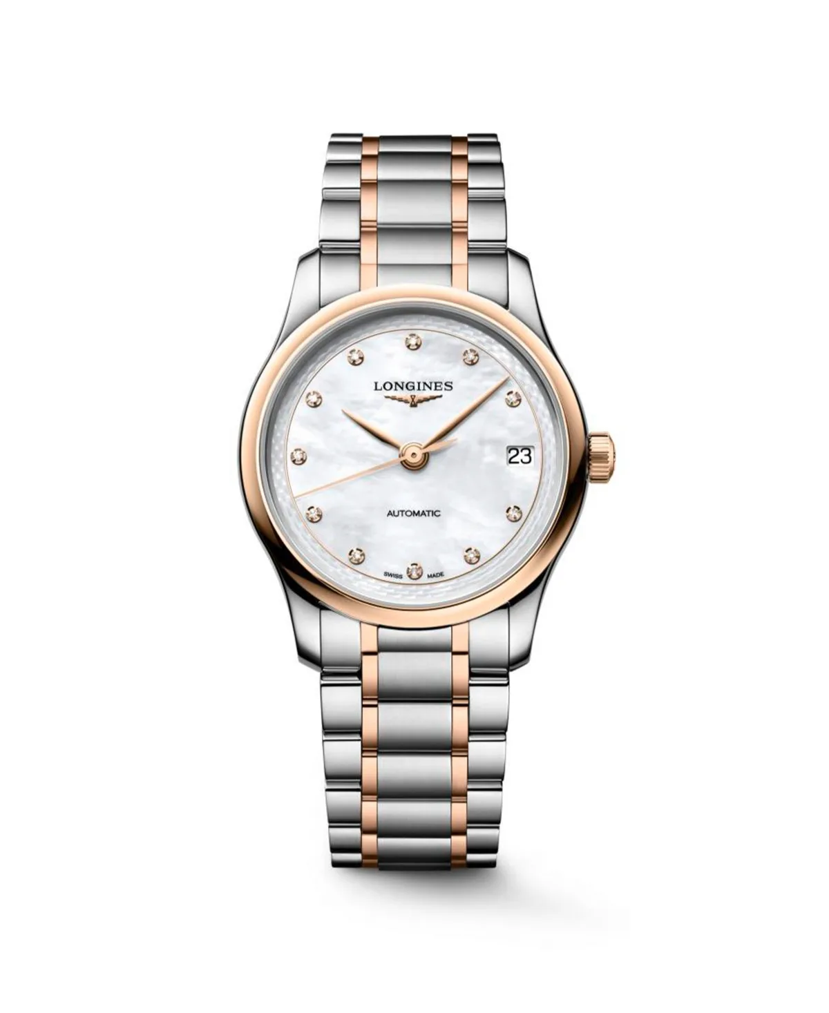 Master Collection 18k Rose Gold and Silver Stainless Steel Strap Watch 34mm by Longines