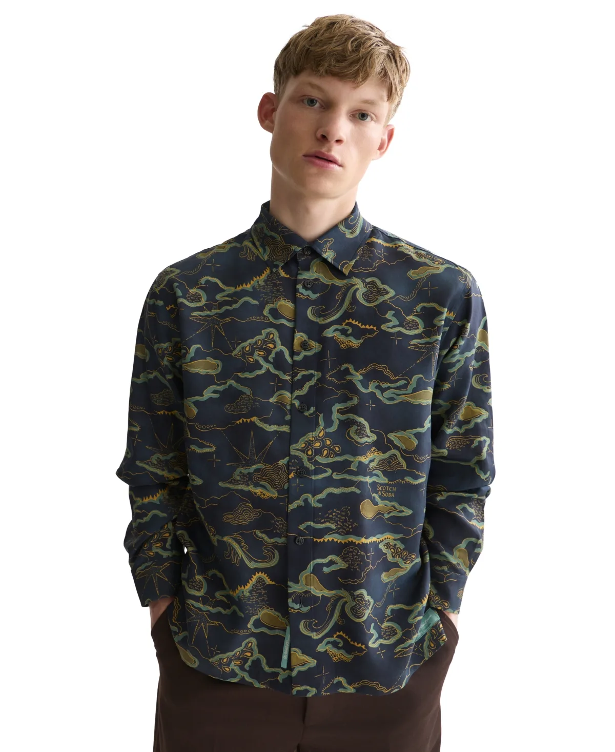 Long-Sleeve Printed Lyocell Point Collar Shirt by Scotch & Soda