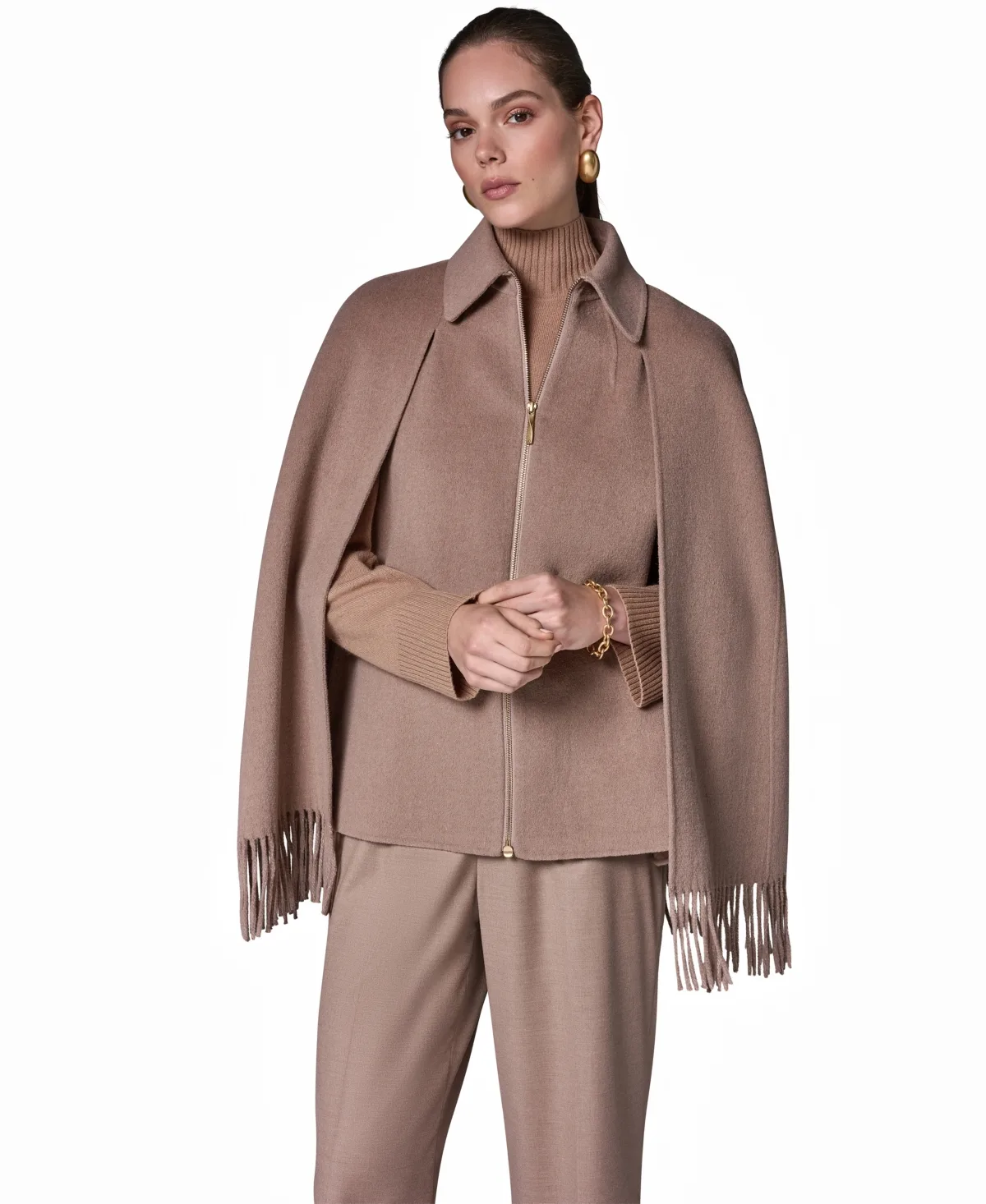 Fringe Wool Cape Coat by Donna Karan New York
