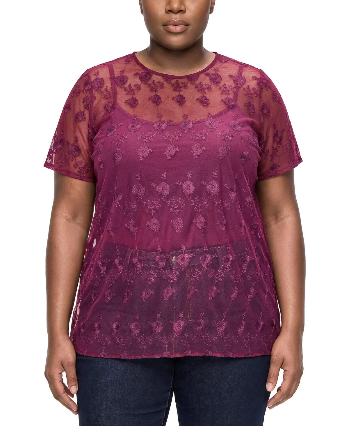 Abbey Embroidered Mesh Scoop Neck Blouse by Torrid