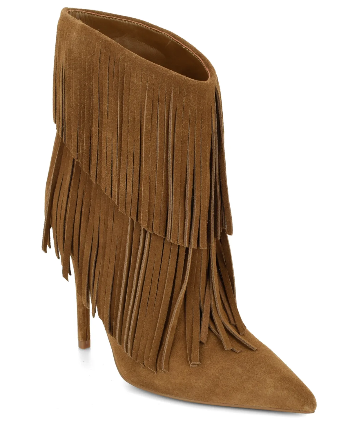 Carbona Fringe Pointed Toe Stiletto Booties - Chestnut Suede by Nine West