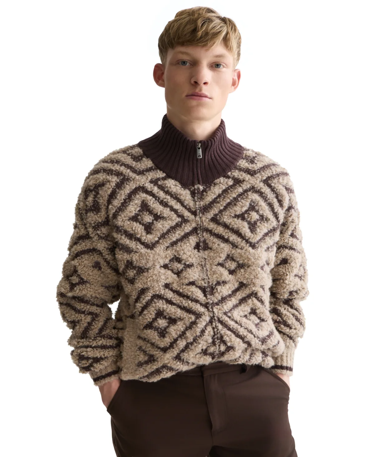 Jacquard Wool-Blend Zip-Through Pullover by Scotch & Soda