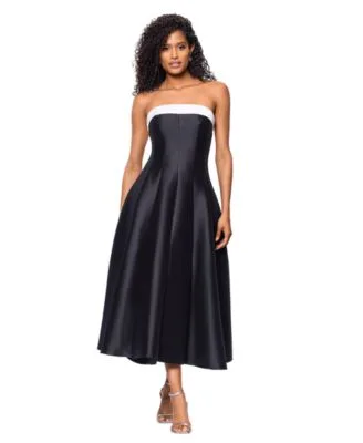 Strapless Satin Mikado Party Dress by Betsy & Adam