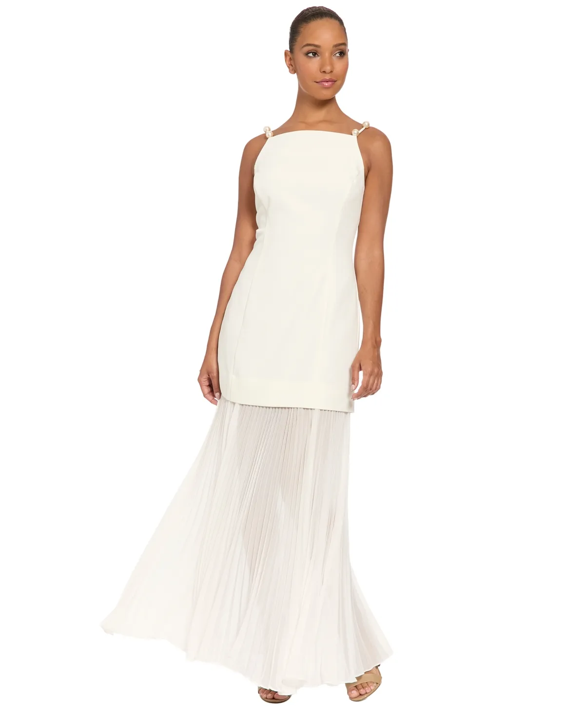 Straight-Neck Sheer-Pleated Maxi Dress by Ivy  Blu