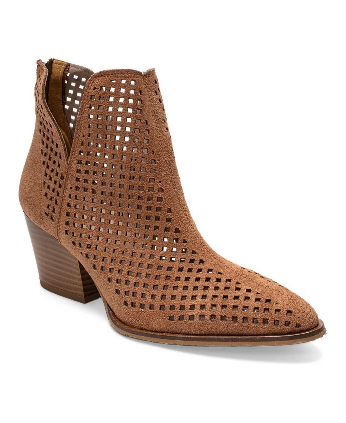 Orvia Block Heel Ankle Boot - Cognac Suede by Prologue Shoes
