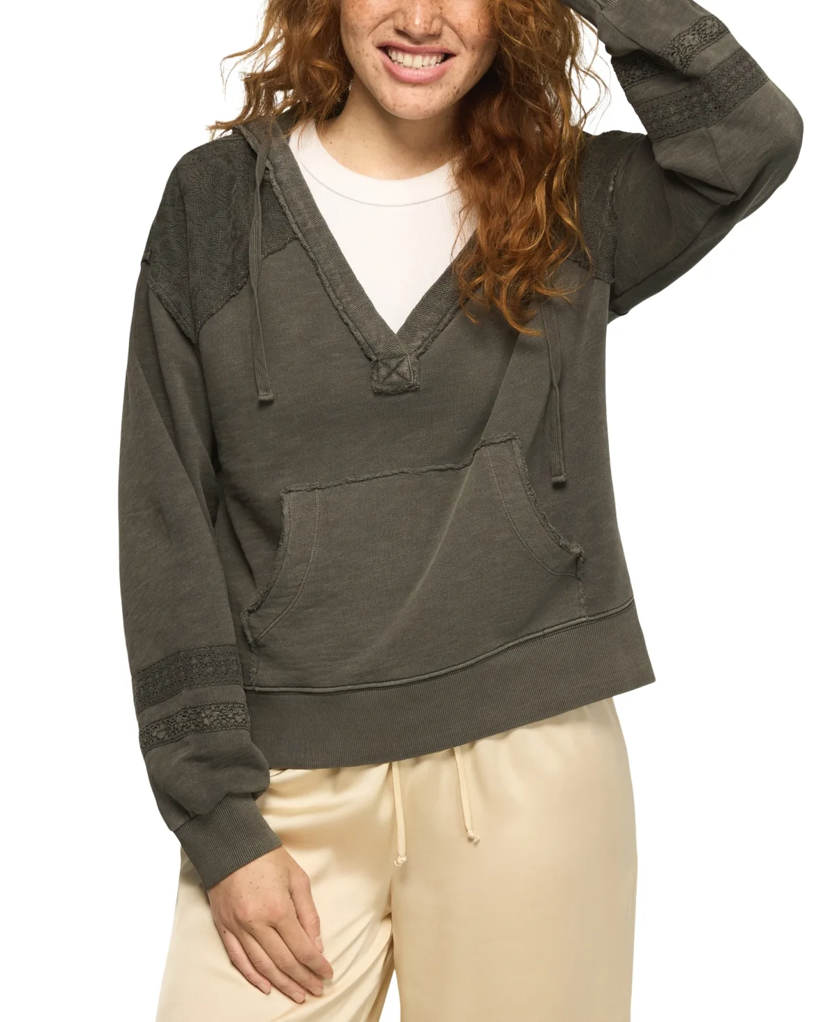Lace-Trim Fleece Hoodie by Lucky Brand