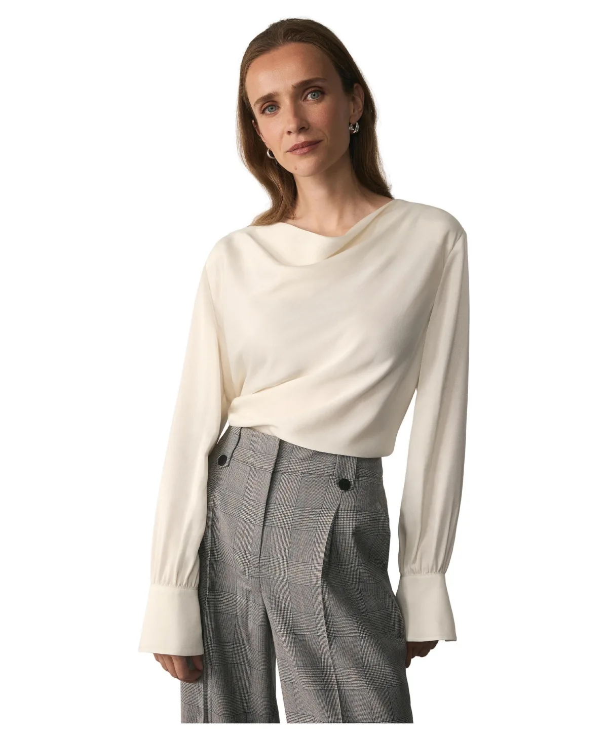 Loano Long-Sleeve Cowl Neck Satin Blouse by The Fold
