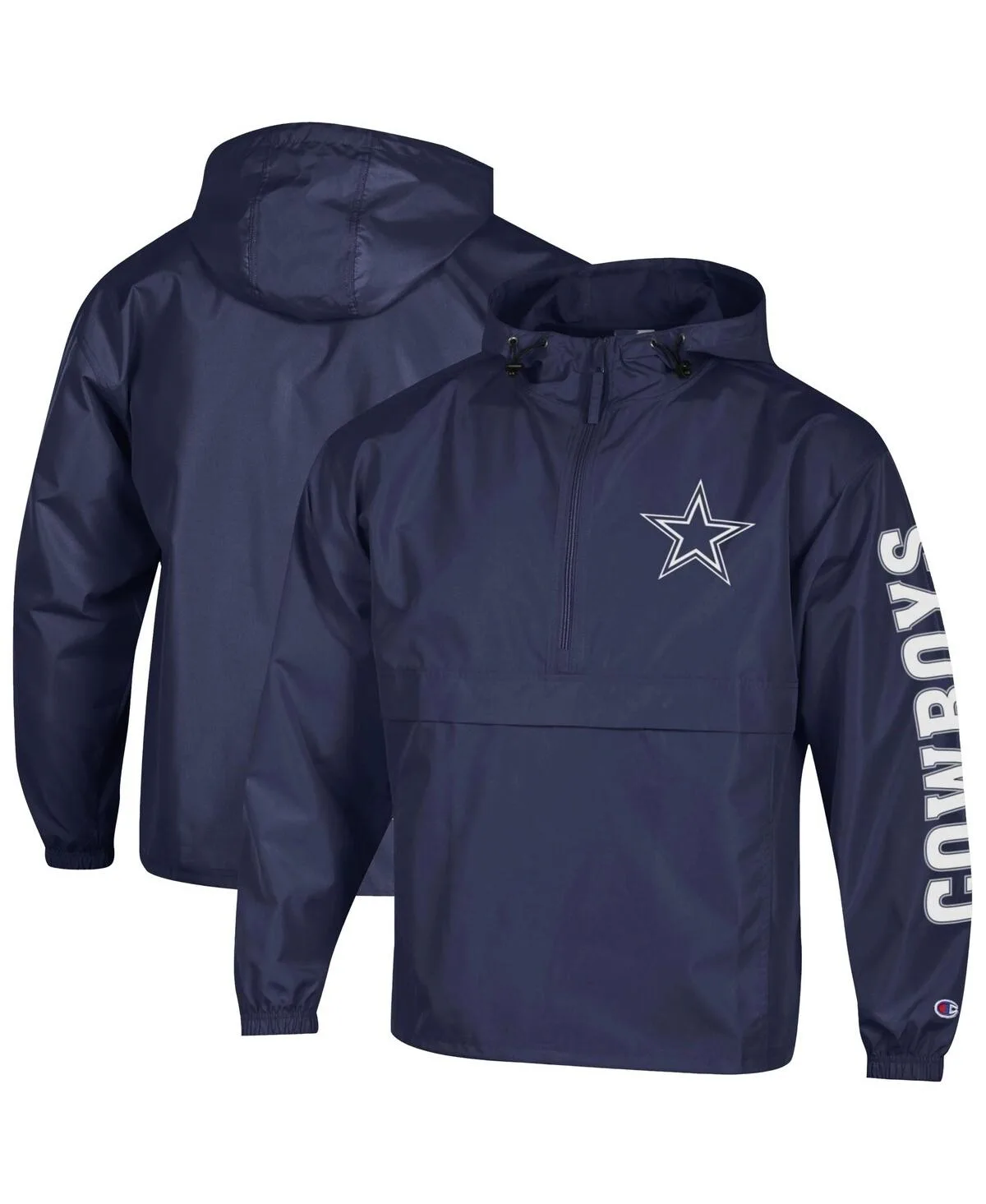 Dallas Cowboys Packable Hooded Windbreaker Half-Zip Jacket by Champion