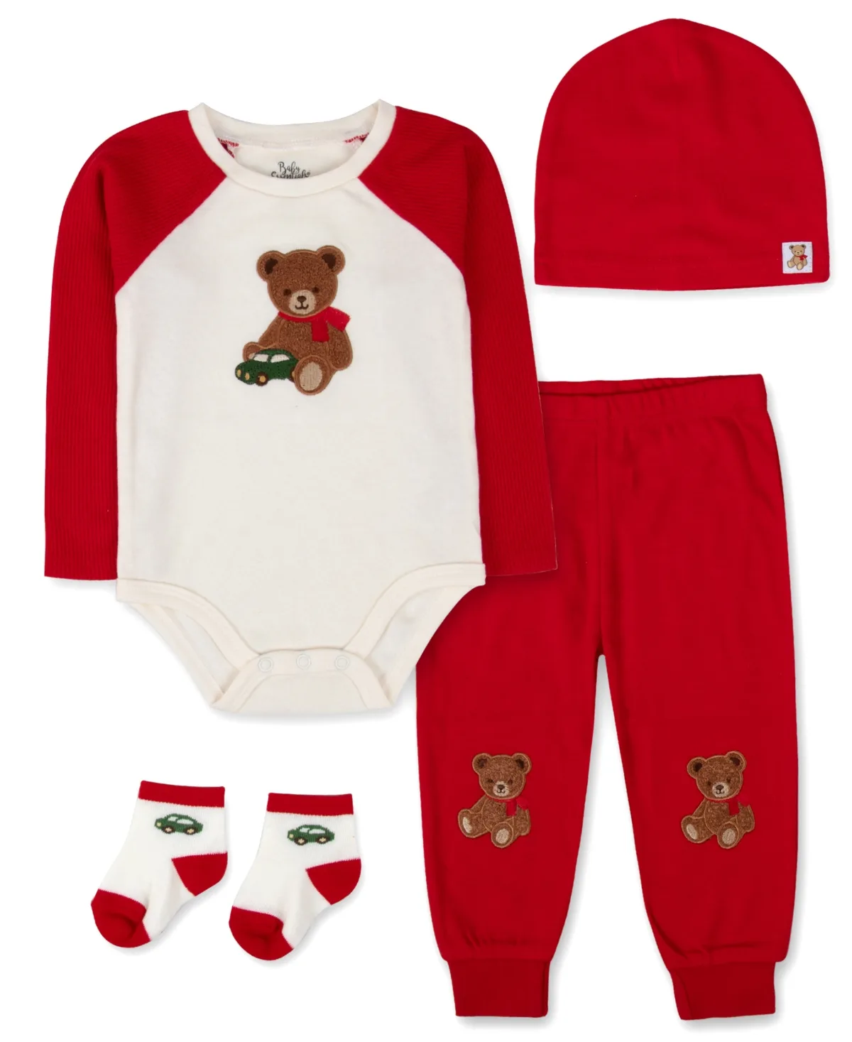 My First Christmas Long-Sleeve Teddy Bear Bodysuit, Pants, Hat and Socks, 4-Piece Set by Baby Essentials