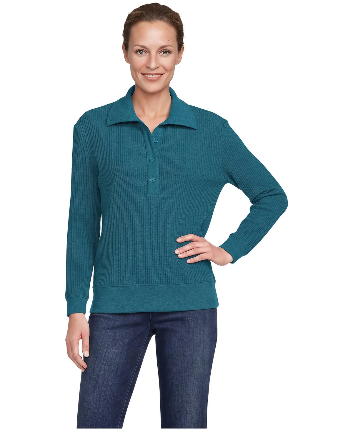 Waffle-Knit Long-Sleeve Henley by Lands' End