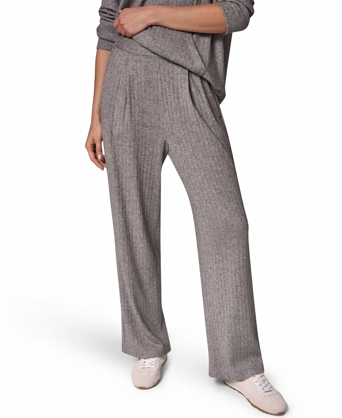 Brushed-Rib High-Waist Wide-Leg Pants