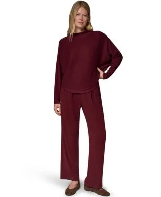 Brushed Rib Dolman Sleeve Mock Neck Pullover Top Brushed Rib High Waist Wide Leg Pants by Donna Karan Weekend