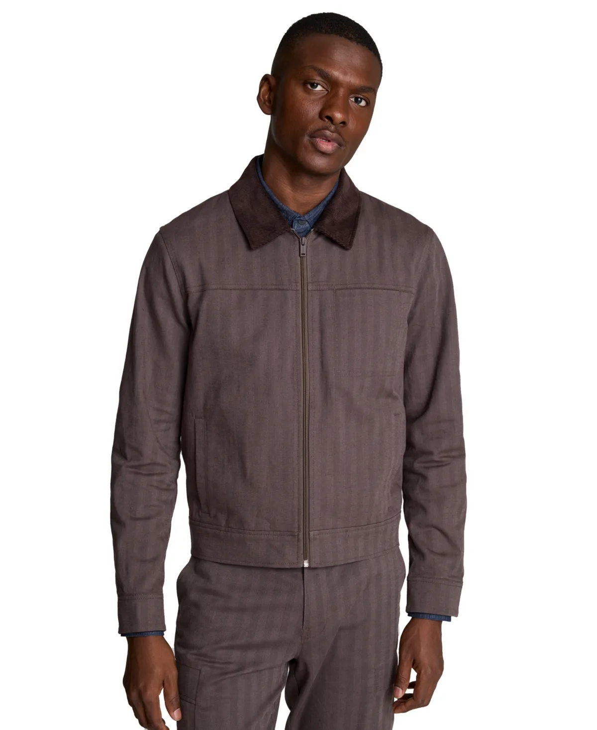 Classic-Fit Zip-Front Trucker Jacket with Contrast Collar by Kenneth Cole