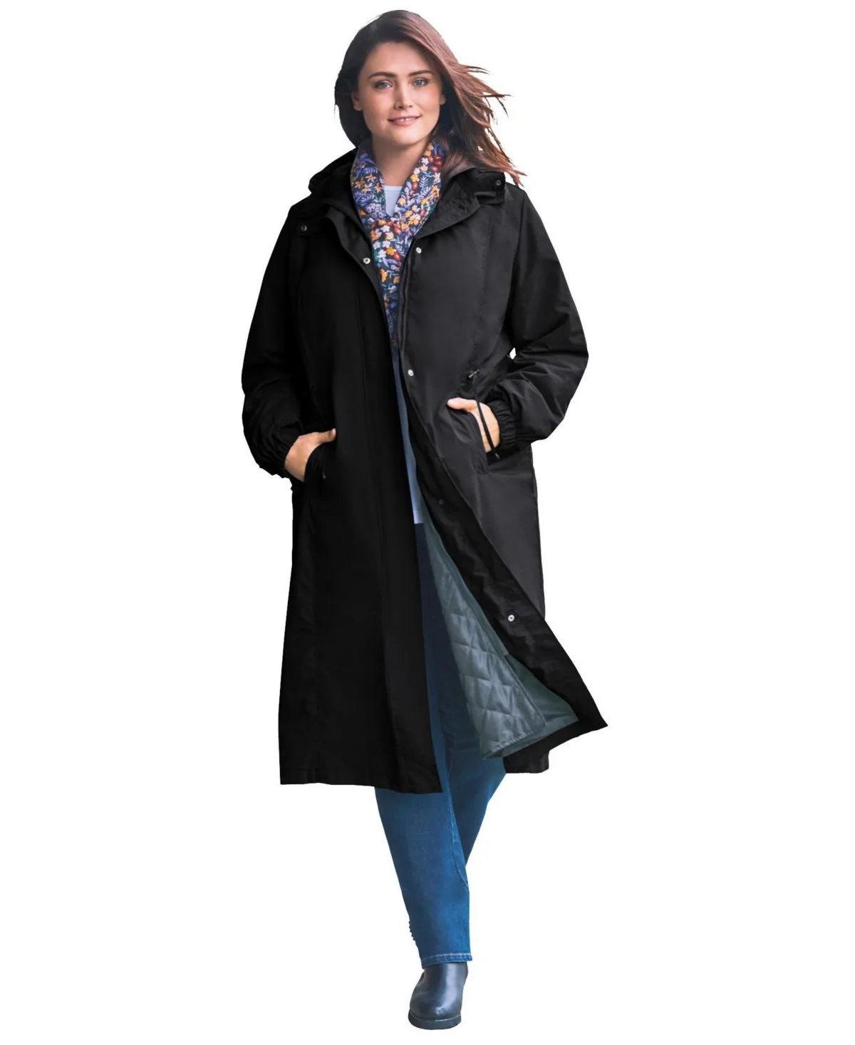 Long Hooded Taslon Jacket by Woman Within