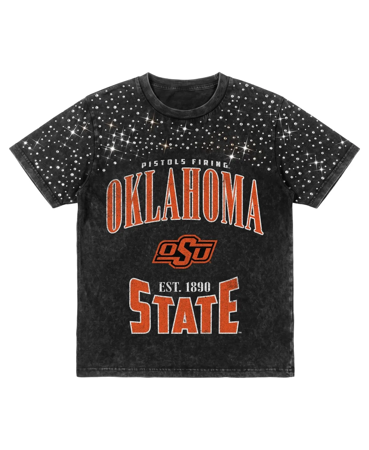 Oklahoma State Cowboys in the Zone Washed Micro Rhinestone T-Shirt by Gameday Couture