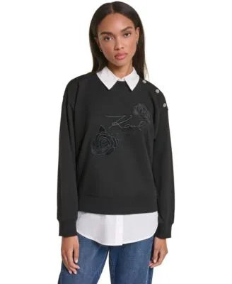 Collared Twoffer Oversized Sweatshirt by Karl Lagerfeld