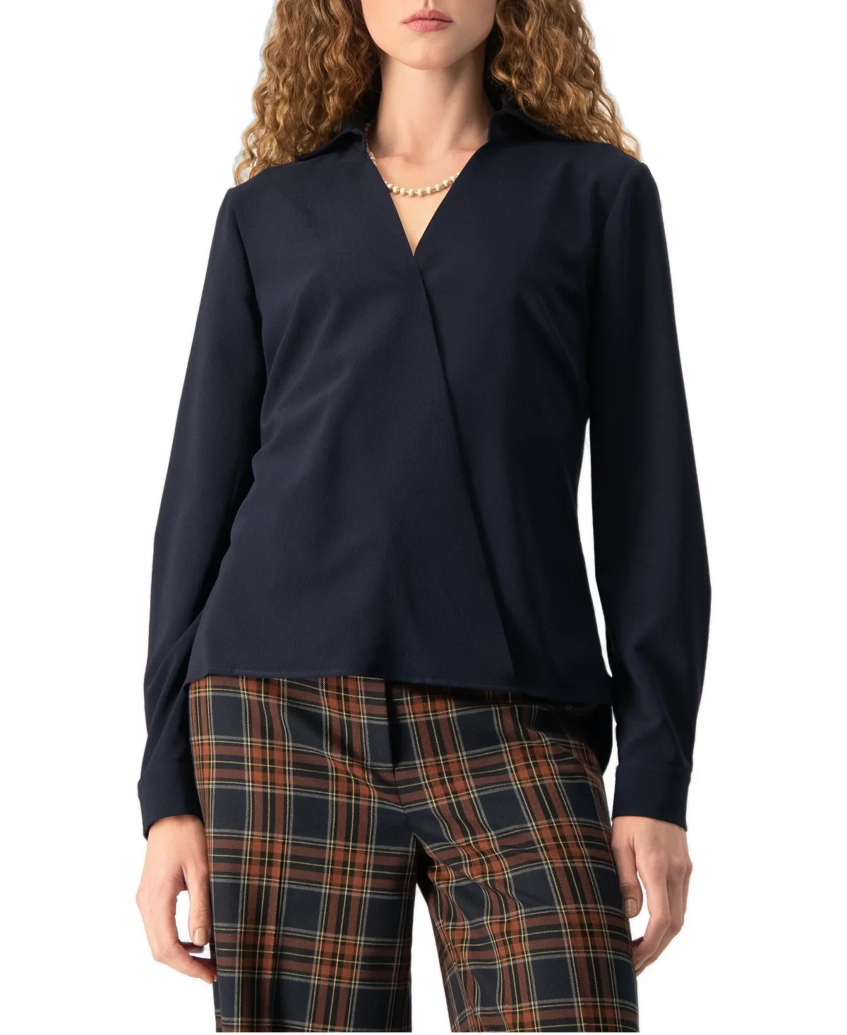 V-Neck Wrap Blouse with Barrel Cuffs by Ivonne