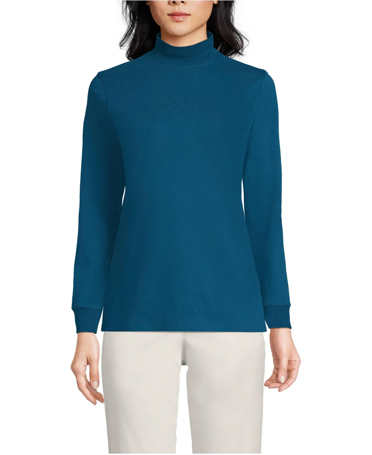 Relaxed Cotton Long Sleeve Mock Turtleneck by Lands' End