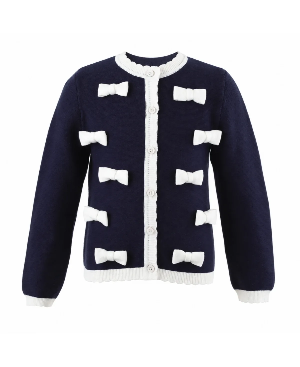 Bow Applique Crewneck Long-Sleeve Cardigan by Rachel Riley