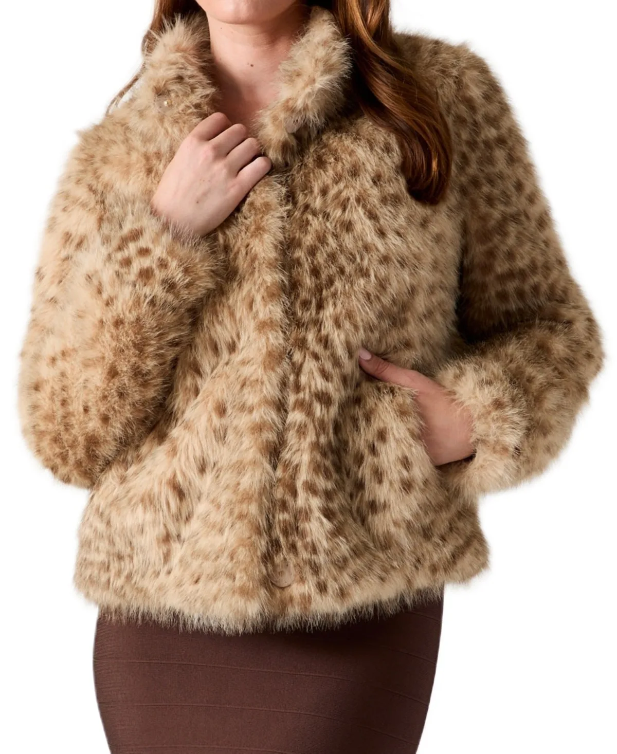 Luna Leopard-Print High-Neck Faux Fur Jacket by GUESS