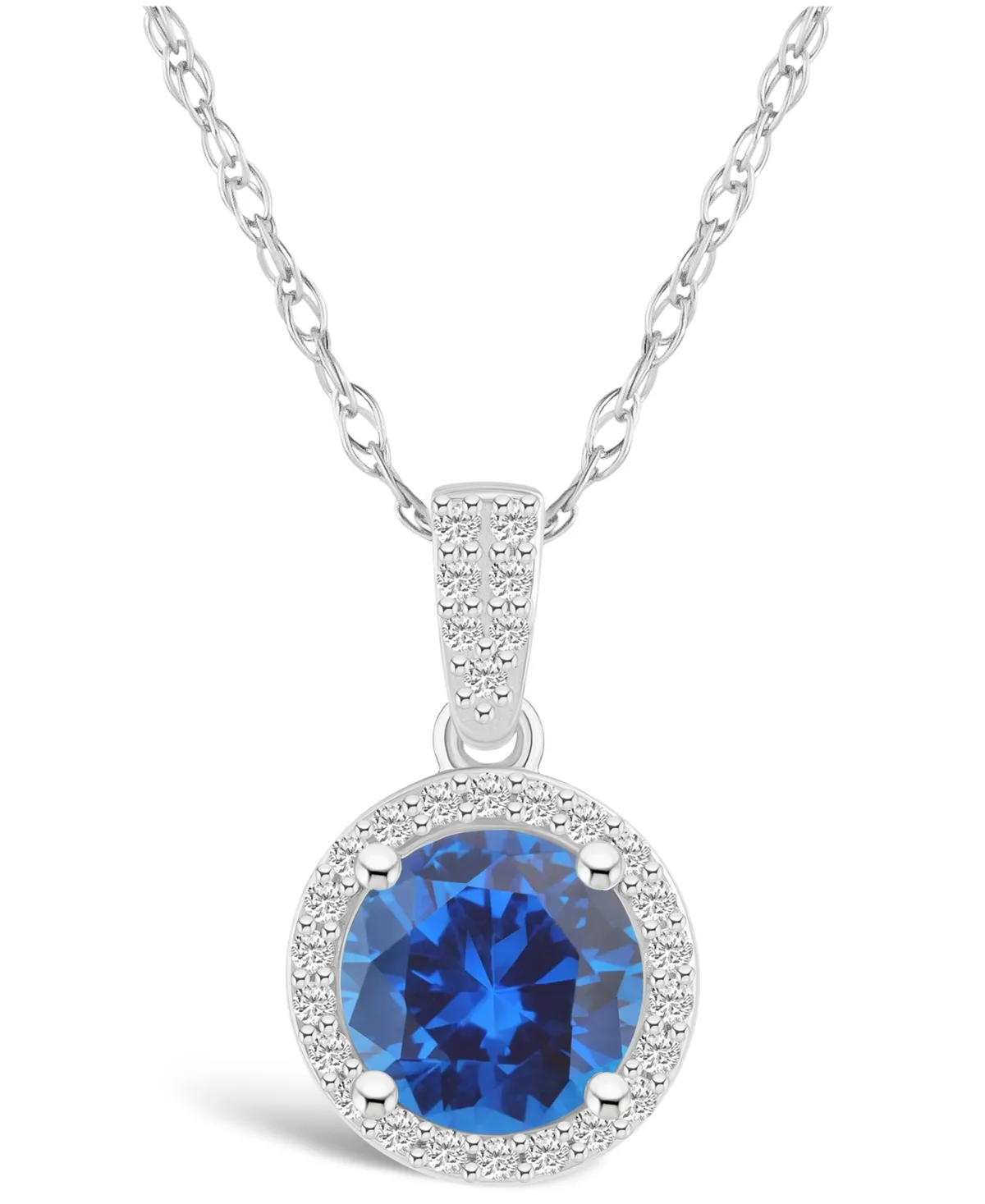 Lab Grown Sapphire (1-3/5 ct. t.w.) and Lab Grown White Sapphire (1/6 ct. t.w.) Halo Pendant Necklace in 10K White Gold by Macy's