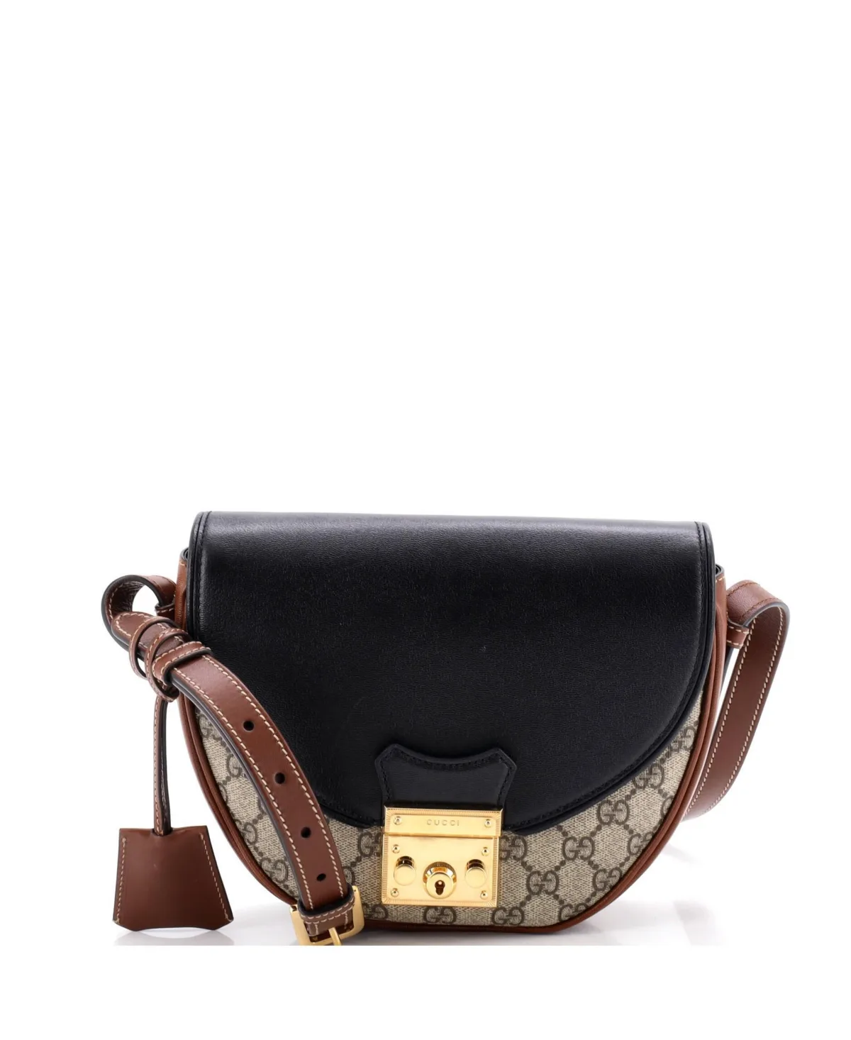 Pre-Owned Small Padlock Saddle Shoulder Bag GG Coated Canvas and Leather by Gucci