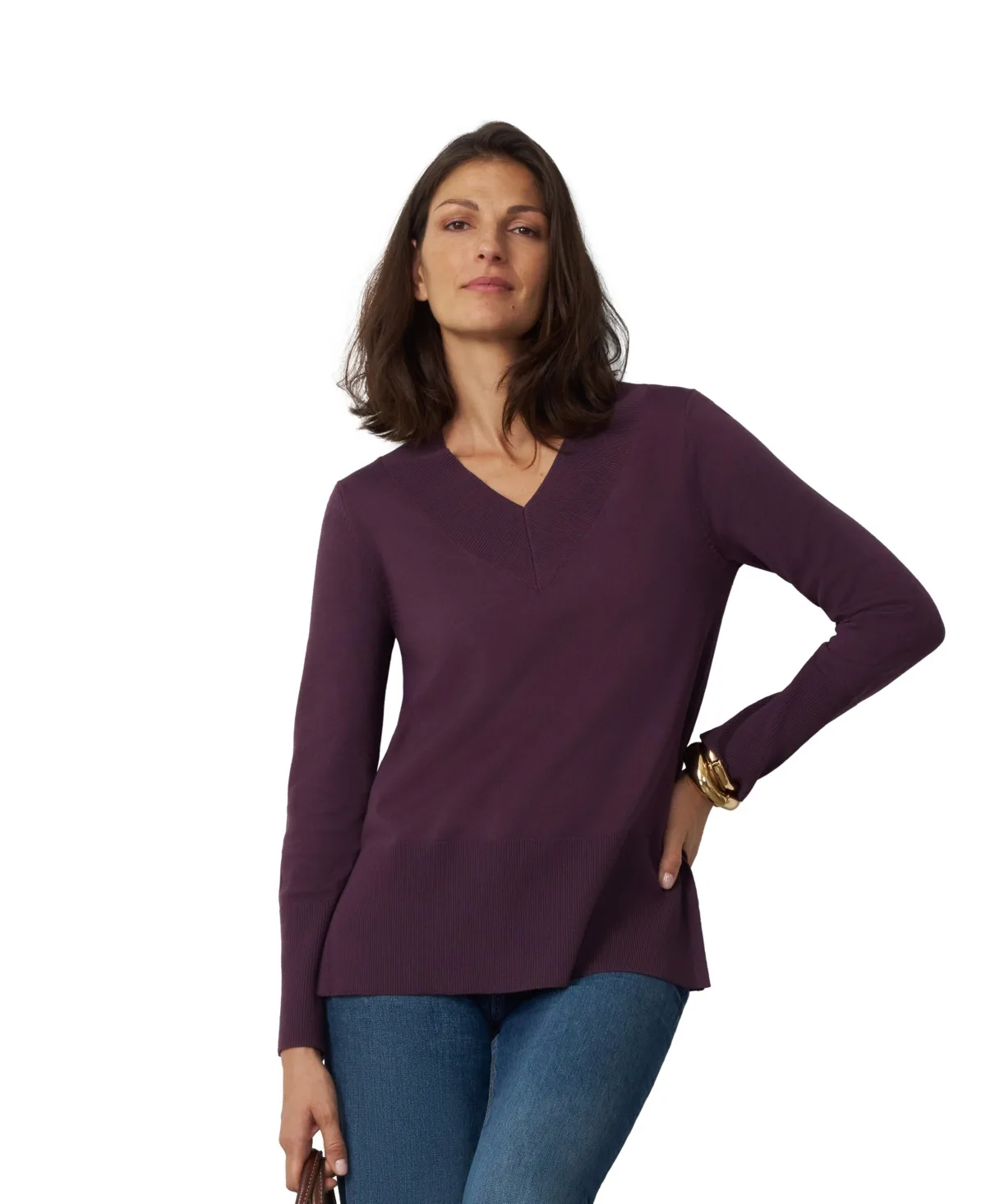 Wide Rib V-Neck Sweater