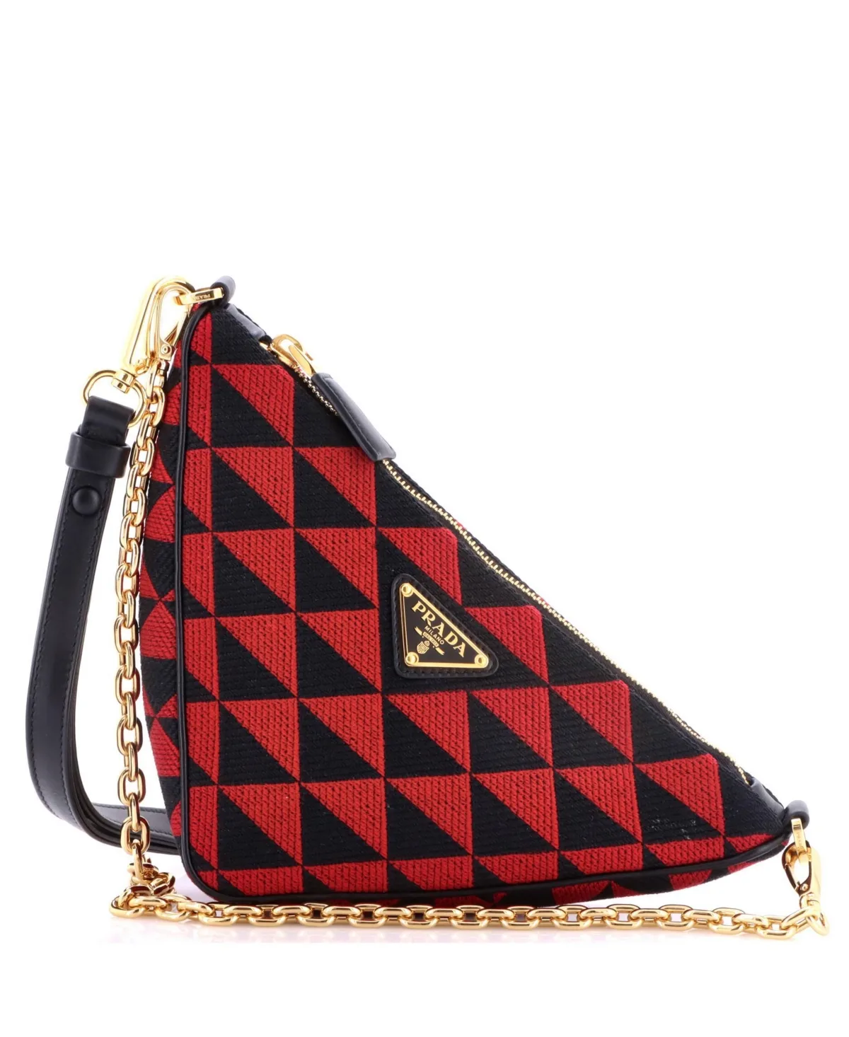 Pre-Owned Mini Symbole Triangle Bag Leather and Jacquard by Prada