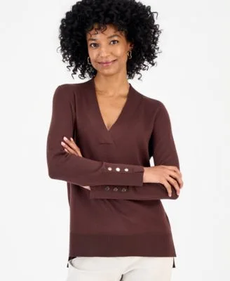 High Low Hem V Neck Sweater by JM Collection