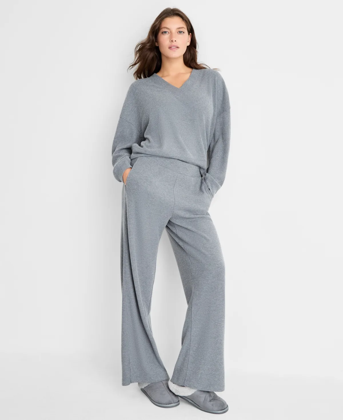 Ribbed V-Neck Lounge Pant Set