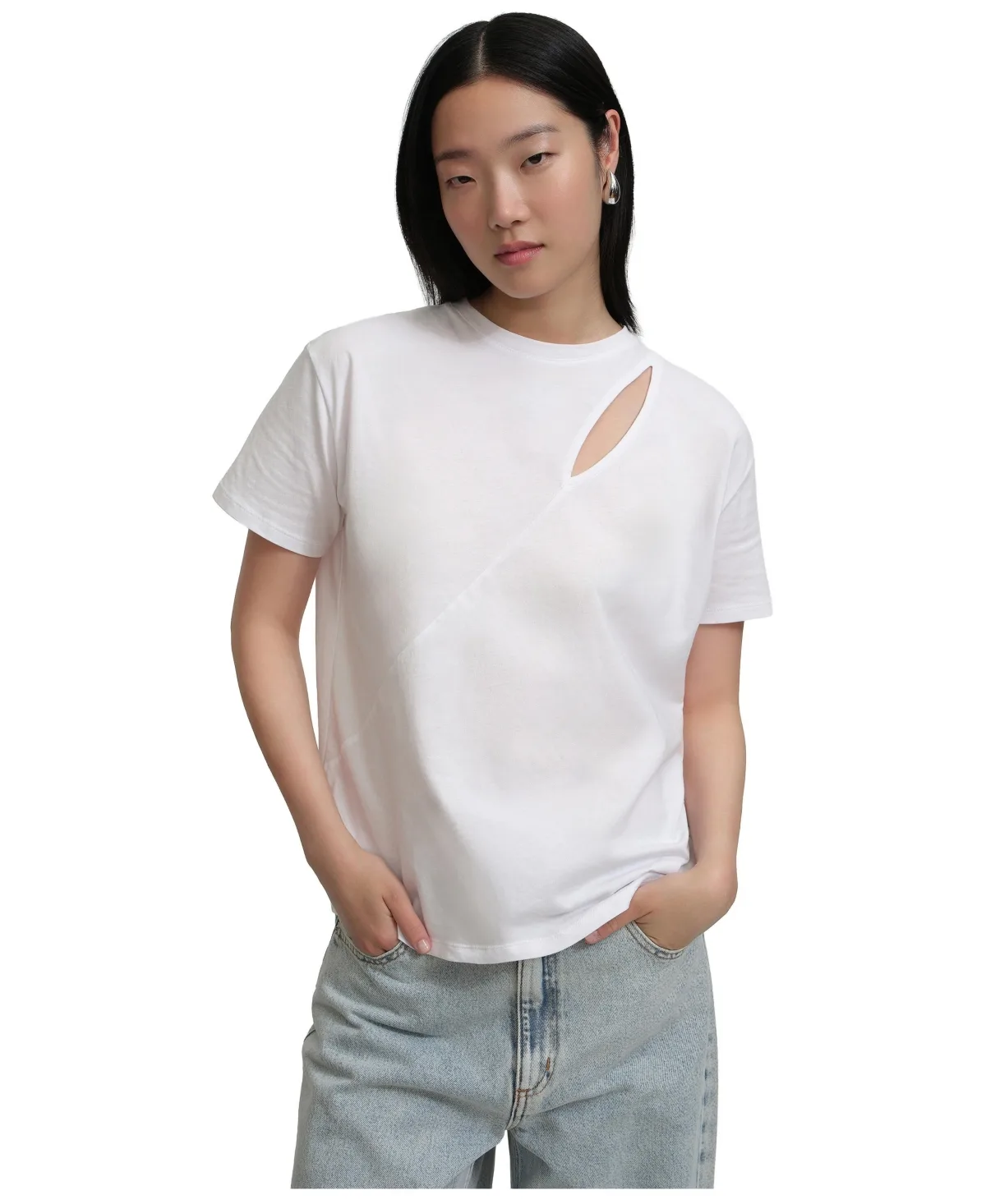 Leonie Asymmetric Cutout Crewneck Short-Sleeve Top by Marcella