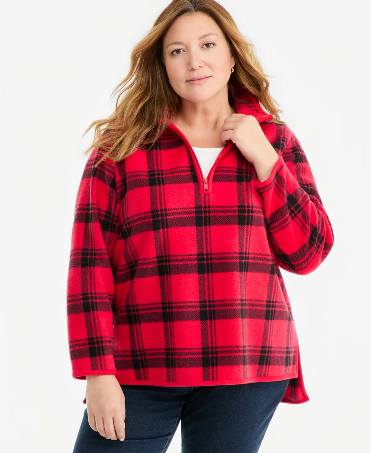 Plaid Fleece Mockneck Quarter-Zip Pullover by Style & Co