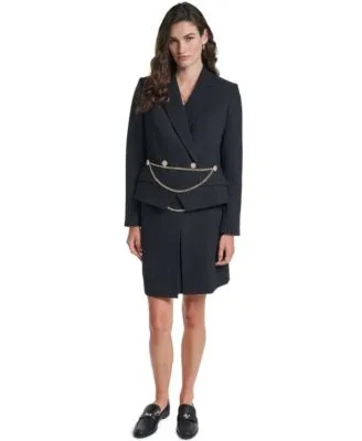 Cropped Notch Collar Blazer High Waisted Pleated a Line Skirt by Karl Lagerfeld