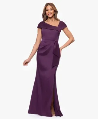 Asymmetric Neck Short Sleeve Gown by Xscape