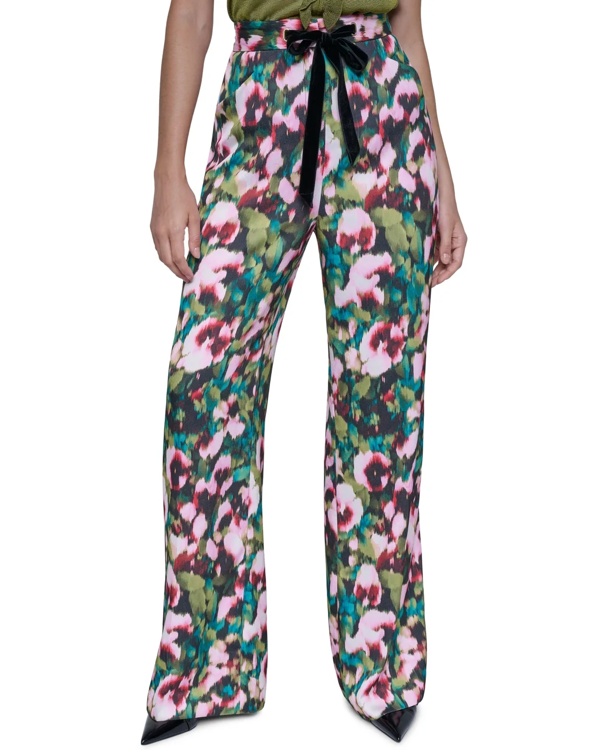 High-Waist Wide-Leg Floral Trousers