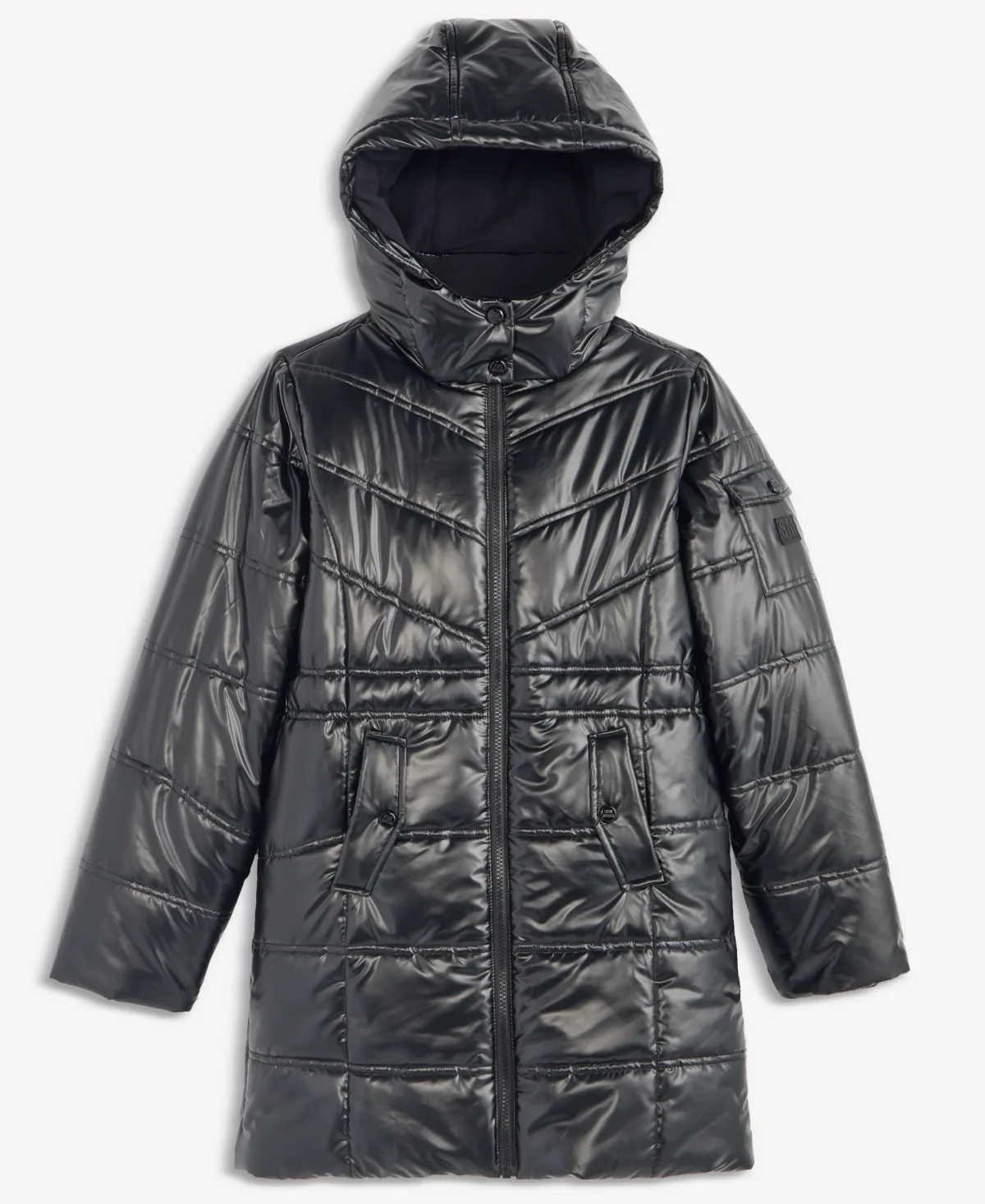 Liquid Long Hooded Puffer Jacket by Steve Madden