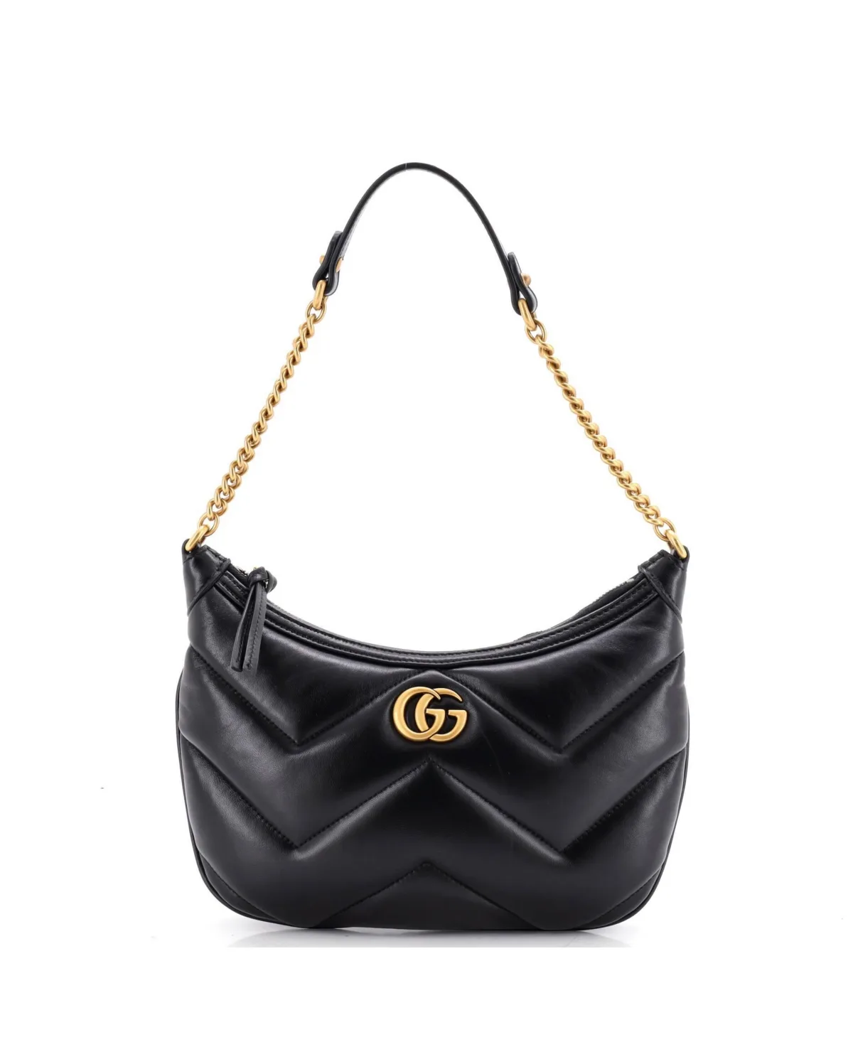 Pre-Owned Gucci Small Gg Marmont Half Moon Chain Shoulder Bag Matelasse Patent by Gucci