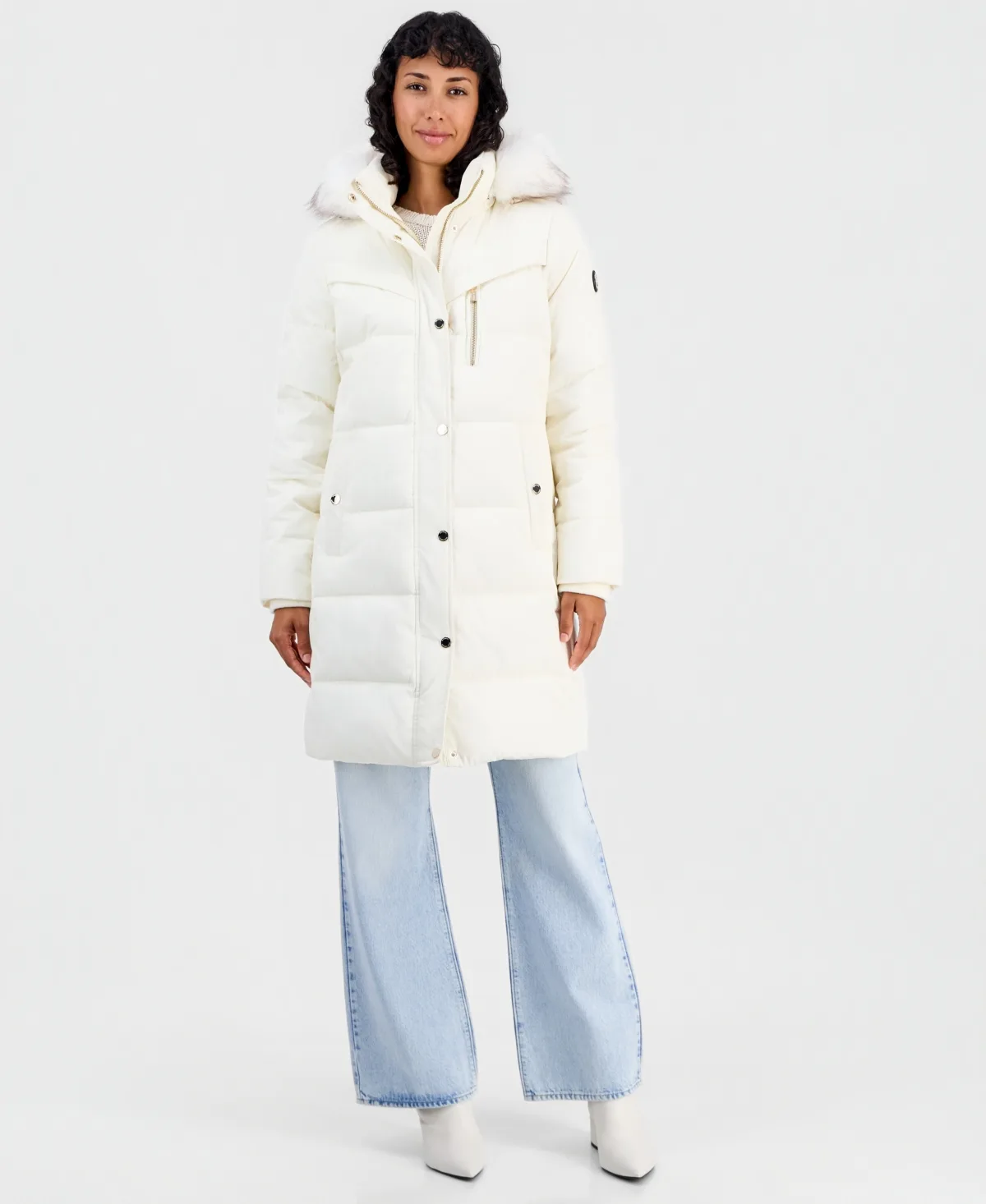 Faux-Fur-Trim Hooded Puffer Coat