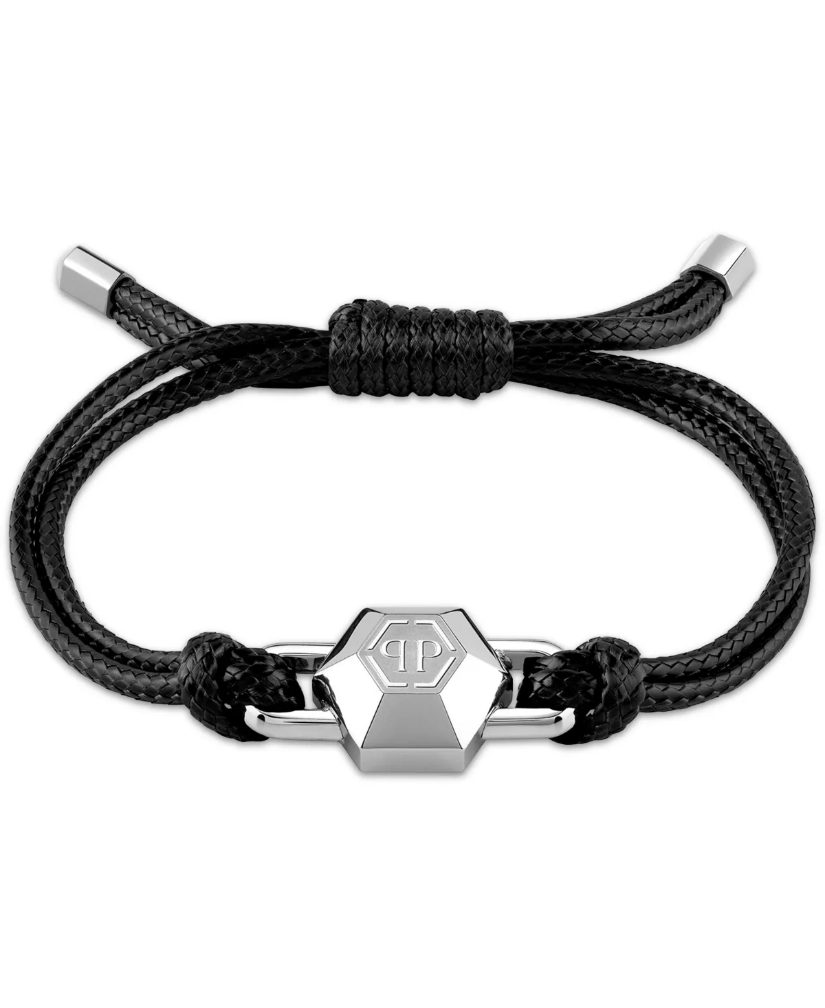 Steel Logo Charm Cord Slider Bracelet by Philipp Plein
