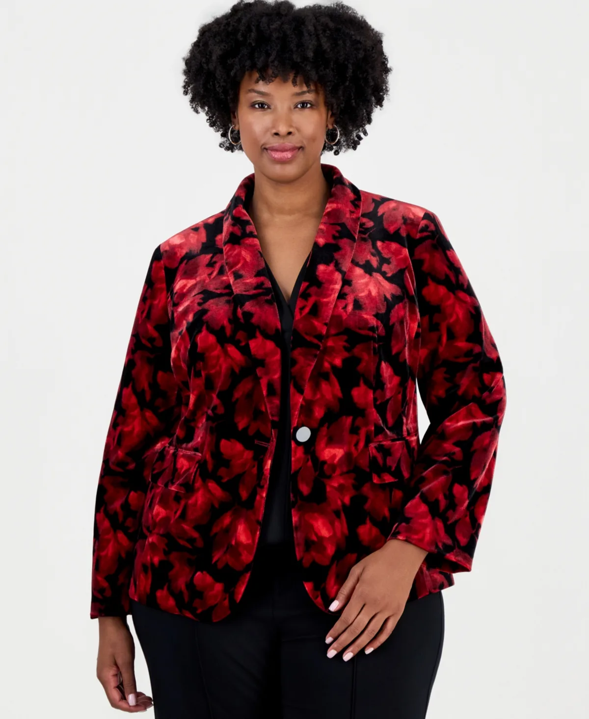 Stretch Floral-Print Velvet Blazer by Kasper