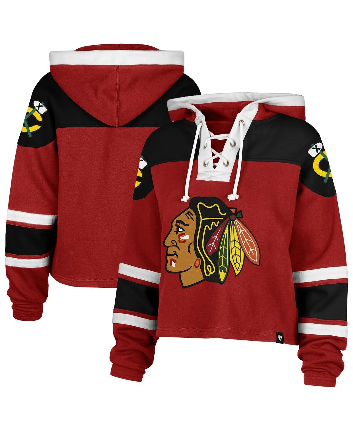 Chicago Blackhawks Cropped Superior Lacer Pullover Hoodie by 47 Brand